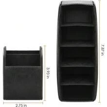Soporte para control remoto con 5 compartimentos - Organizador de escritorio de cuero sintético PU para guardar controles de TV, DVD, Blu-Ray, reproductor multimedia, calentador, color negro