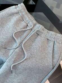 SHEIN 宽松公主领半拉链插肩袖上衣+斜插袋松紧腰休闲裤 - 灰色 - 查看 4