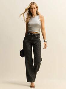 Daynim High Waist Straight Leg Jeans - Grey - View 7