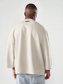 SUMWON 高级宽松长袖T恤，落肩廓形剪裁，街头风秋冬都市时尚必备舒适休闲纯色款 - 杏色 - 查看 2