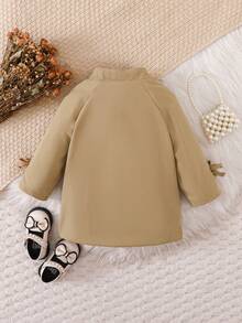 Souflis Souflis Baby Girls' Fashion Casual Versatile Bow Decor Long Sleeve Windbreaker Jacket, Suitable For Autumn/Winter, Indoor/Outdoor, Back To School, Daily Wear - Khaki - View 2