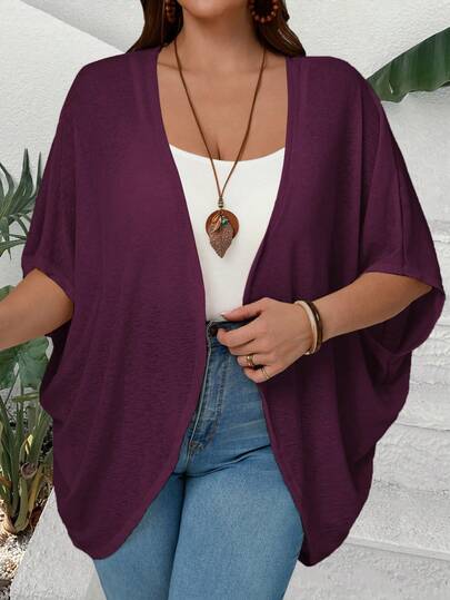 EMERY ROSE Plus Size Dam Enfärgad Fladdermusärm Öppen Fram Casual Lös Jacka