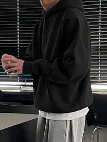 DAZY 男士字母刺绣设计保暖内衬连帽衫，秋冬 - 黑色 - 查看 2