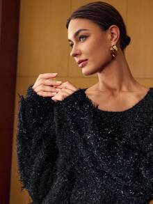 MOTF PREMIUM SOLID ROUND NECK FLUFFY KNIT SWEATER - Black - View 7