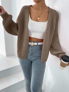 EURMUSE Cardigan cu mânecă lungă, casual, versatil, pentru femei, culoare uni, toamnă - Moca Brown - Vizualizare 5