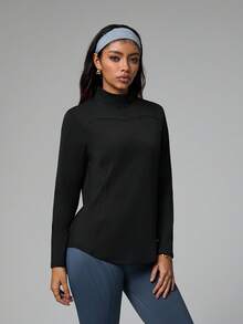 Dewbera Black Long - Sleeve Fitted Sports Polo Shirt For Women, Half - Zip Stand - Up Collar + Striped Design, 4 - Way Stretch Breathable & Quick - Dry, Versatile For Golf/Tennis/Daily Activities In Autumn & Spring - Black - View 3