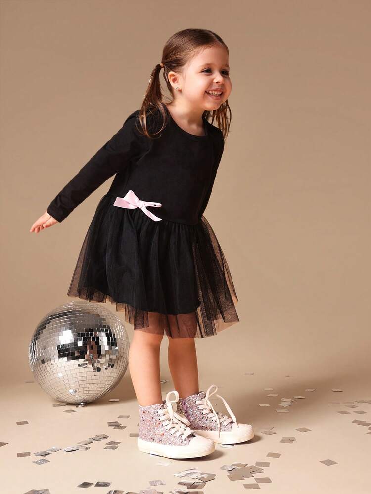 Long Sleeve Tulle Dress With Bow