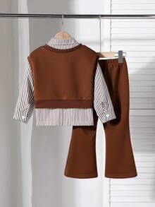 Kleine Mädchen 3 Stücke/Set Lässig Gestreiftes Hemd + Herz Muster Weste + Hose Outfit, Herbst/Winter