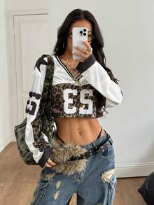 Coolane Women's All-Season Concert Rave Festival Going Out Rave Renaissance Fair Club  Party Hippie Breathable Mesh Leopard Graphics V-Neck T-Shirt - Multicolor - View 1