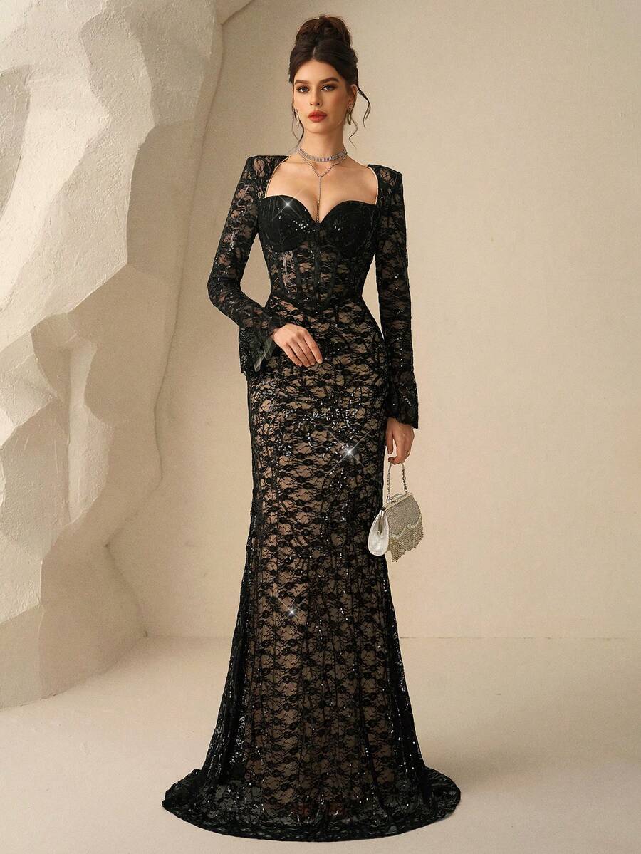 Coutiva Formal Evening Gown (Heavily Embellished) - Black - View 1
