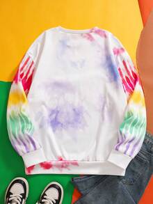 Teletubbies X SHEIN Men's Cartoon Pattern Tie-Dye Crew Neck Long Sleeve Pullover Sweatshirt - White - View 2
