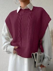 EURMUSE Vestă tricotată casual, lejeră, cu model împletit, pentru femei