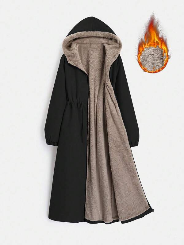 EMERY ROSE Women's Winter Clothes Long Sleeve Drawstring Waist Hooded Thermal Lined Long Casual Padded Padded Coat