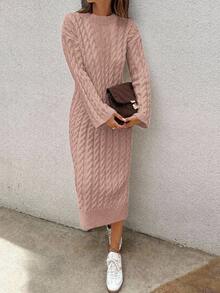 EURMUSE Women's Knitwear Long Dress With Cable Pattern,Petite - Coral Pink - View 8
