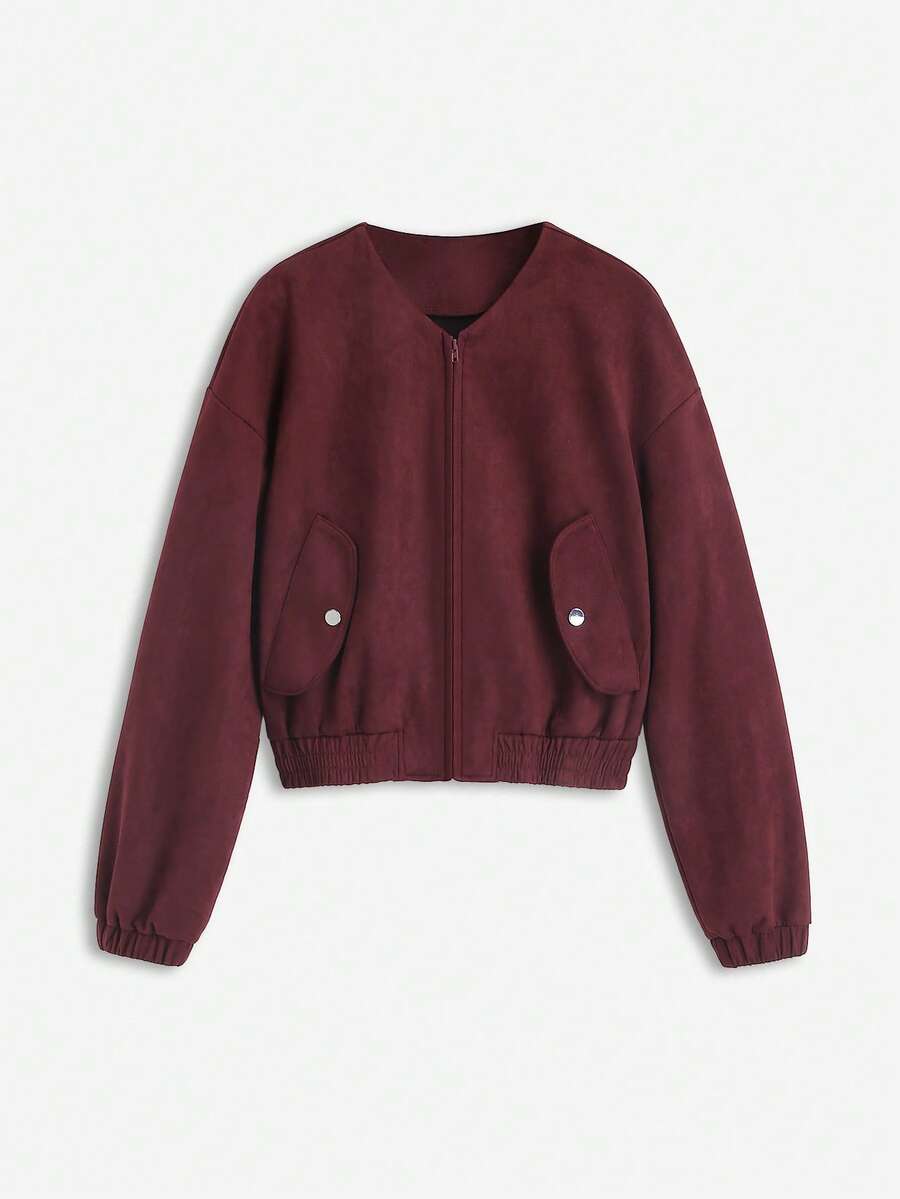 Sweetra Elegante chaqueta de motocicleta vintage burdeos, de moda para fiestas, diseño elegante y sofisticado para mujeres