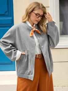 EMERY ROSE Plus Size Solid Color Casual Jacket, Autumn/Winter Women's Winter Coat - Grey - View 6