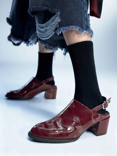 Sugerpunk Zapatos de tacón alto con espalda descubierta para mujer, sandalias casuales de tacón grueso con tira trasera