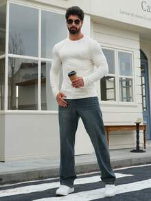 DAZY Men's Solid Gray Fitted Textured Fabric T-Shirt, Autumn - Apricot - View 5