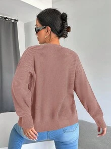 RueChic Women's Solid Color Casual Cardigan, Minimalist & For Daily Wear - Rusty Rose - View 2