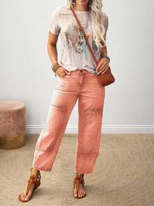 EMERY ROSE Plus Size Women Casual Tapered Pocket Versatile Jeans - Orange - View 5