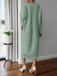 EURMUSE 女士纯色圆领珍珠细节长款毛衣连衣裙