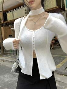 Livesso 女士纯色韩版系带长袖T恤