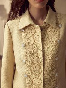 MOTF PREMIUM TWEED CONTRAST LACE OVERCOAT - Yellow - View 4