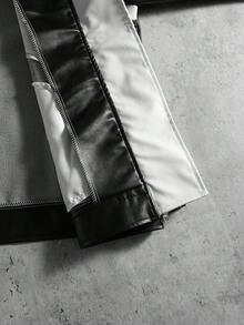 PAVTROS 男士长袖短款拉链PU皮夹克，黑色皮夹克外套，秋冬款