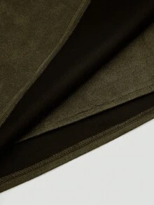 Sweetra CURVE Plus Size Suede Pleated Asymmetric Zipper Decor Short Skirt, Minimalist Style For Commuting, Autumn/Winter - Olive Green - View 7