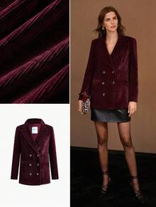 MOTF PREMIUM Áo khoác blazer vải nhung kẻ trơn cổ nhọn cài hai hàng khuy - Màu Đỏ Sâu - Xem 7