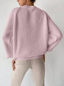 EURMUSE Suéter De Manga Raglán Con Cuello Redondo De Color Liso - Rosa Pálido - Ver 2