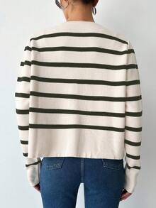 EURMUSE Off-White Pattern Button Front Cardigan Office Brunch Autumn Elegant - Multicolor - View 2