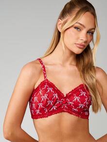 MISSGUIDED Bow Print Lace Trim Bralette And Panty Set With Adjustable Straps For Intimate Occasions - Multicolor - View 4