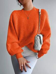 EURMUSE Solid Raglan Sleeve Sweater - Orange - View 4