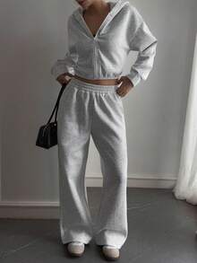 Livesso 2pcs Women Casual Sports Zip-Up Hoodie & Sweatpants Set Lounge Sets For Women