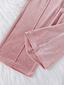SHEIN Explorewe 2件套粉色女童韩版毛绒面料柔软长袖外套和配套粉色裤子，前拉链设计方便穿着，落肩款式，优质亲肤面料，适合春季、秋季、冬季、圣诞节、万圣节 - 粉色 - 查看 7