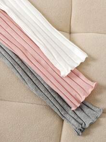 SHEIN 青少年女孩 3 件套休闲百搭纯色罗纹生菜边立领 T 恤 - 彩色 - 查看 4