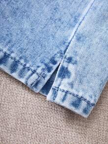 SHEIN 2pcs Baby Girls Denim Suspender Top & Elastic Waist Pants Set,Kid Girls Spring And Summer Casual Vacation Boho Howear,Kid Girls Spring And Summer Casual Vacation Boho Howear Kid Girls - Light Wash - View 6