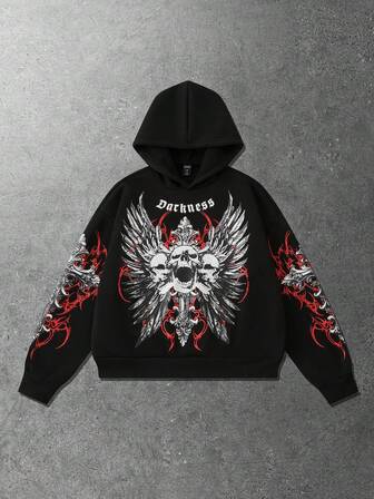 Street Life Men's Boxer Skull Character Print Loose Cropped Hoodie