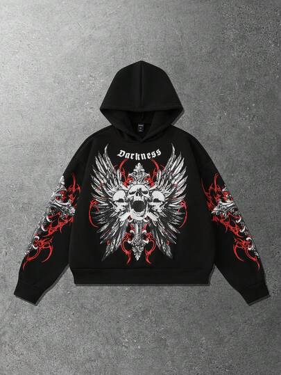 Street Life Men's Boxer Skull Character Print Loose Cropped Hoodie