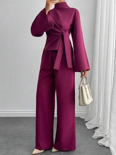 SHEIN Donna, Autunno, Blusa, Pantaloni, Casual, Manica Lunga