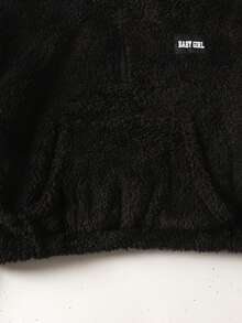 SHEIN 少女宽松休闲半拉链黑色印花套头短款卫衣，带保暖内衬，秋冬款 - 黑色 - 查看 4