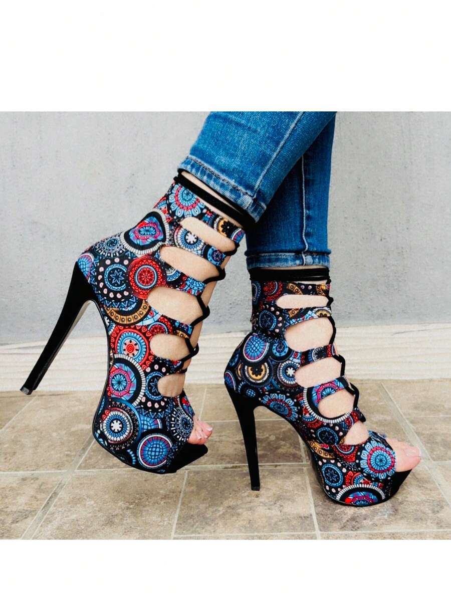 Tacón de aguja mándalas negras - Negro - Ver 1