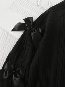 SHEIN 秋冬款青少年女孩休闲圆领长袖蝴蝶结T恤