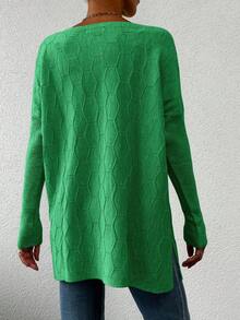 SHEIN Cottnline Women's Solid Color Round Neck Batwing Sleeve Sweater - Green - View 2