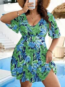 Swim Lushoire Plus Size Women 2pcs Short Sleeve Tankini Swimwear Set - Slimming Two Pieces Swimwear - Navy Blue - View 4
