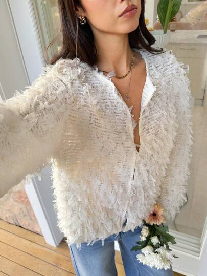 SHEIN Frenchy Chaqueta con flecos de unicolor de moda para mujer, otoño