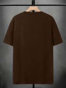 Fenqiro Camiseta de manga corta de cuello redondo de unicolor casual para hombres - Marrón - Ver 4