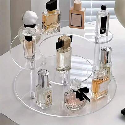 1 Peça Suporte de Exibição de Perfume Moderno Redondo e Trapezoidal de Acrílico, Prateleira de Armazenamento de Cosméticos Multicamadas, Prateleira de Amostra de Cosméticos Transparente de Alta Qualidade