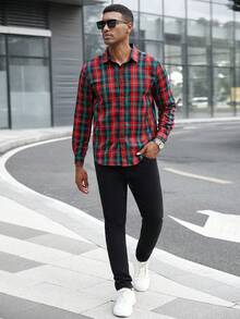 Manfinity CasualCool Herren kariertes Langarm-Lässig hemd mit Knopfleiste, Weihnachten - Verschiedenfarbig - Übersicht 5